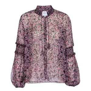 MISA Floral Blouse Black Pink Sz S